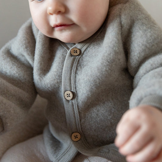 Wheat - merino wool fleece cardigan Kari - khaki melange