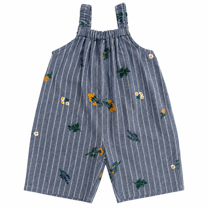 Korean brands - overall Provence - blue stripe embroidery flower