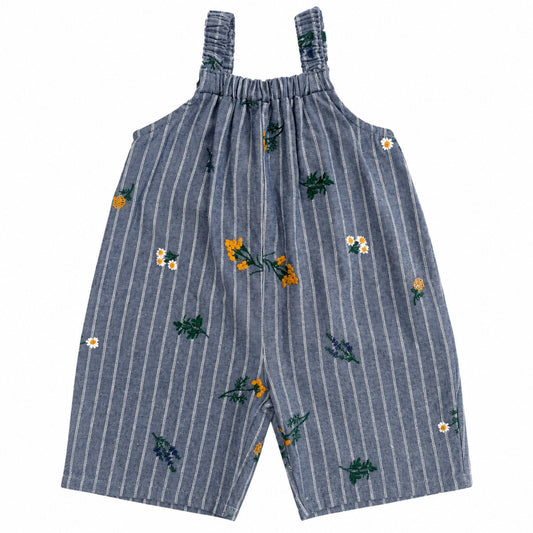 Korean brands - overall Provence - blue stripe embroidery flower