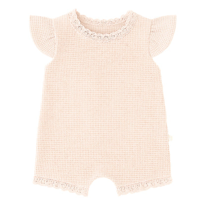 Monbebe - frill waffle summer suit with bonnet - cream