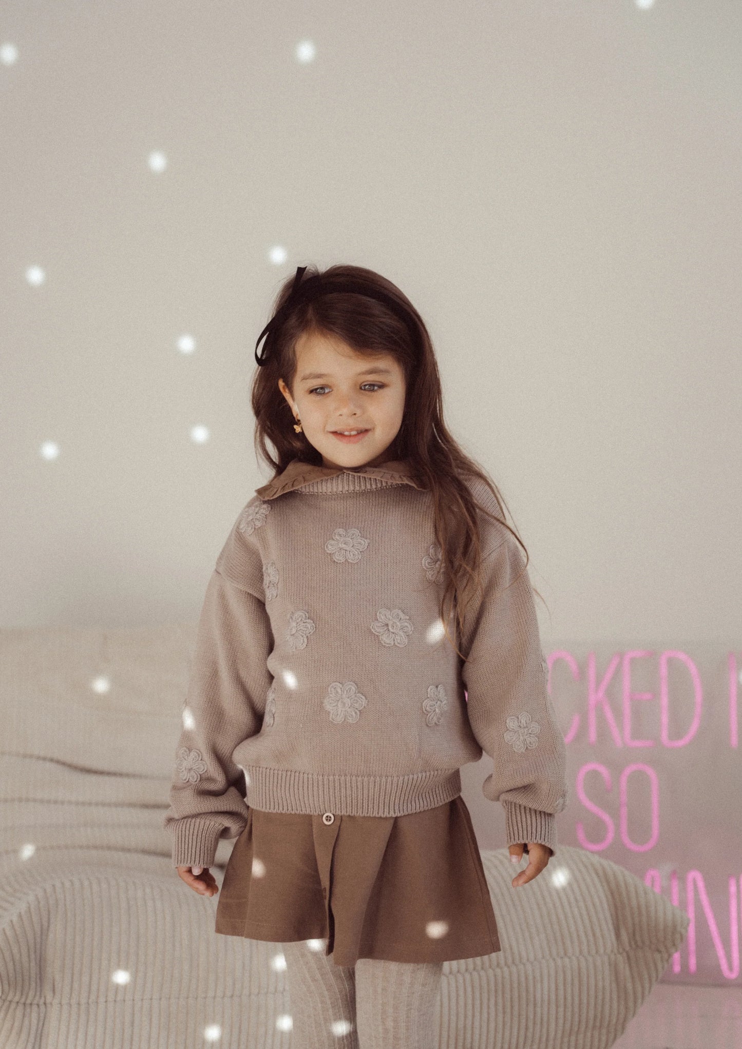 Two You Label - knitted flower jumper Noah - brown