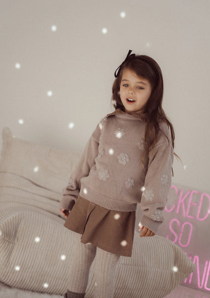 Two You Label - knitted flower jumper Noah - brown