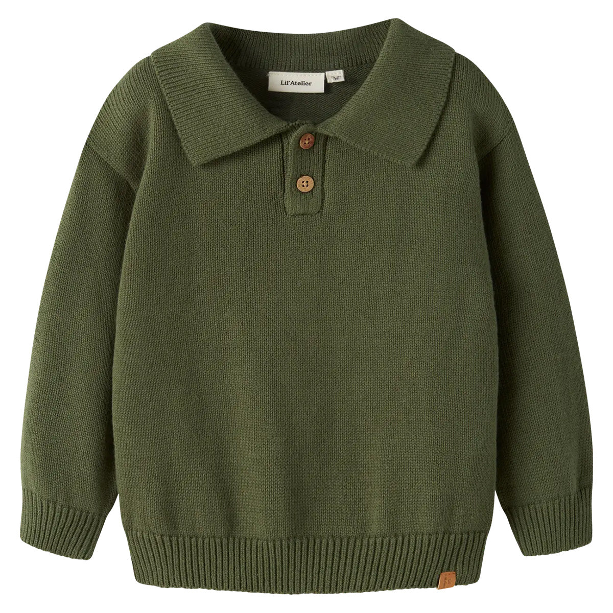 Lil'Atelier - knit polo sweater kid Olo - cypress green