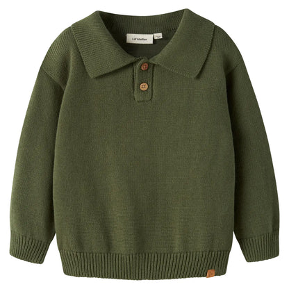 Lil'Atelier - knit polo sweater kid Olo - cypress green