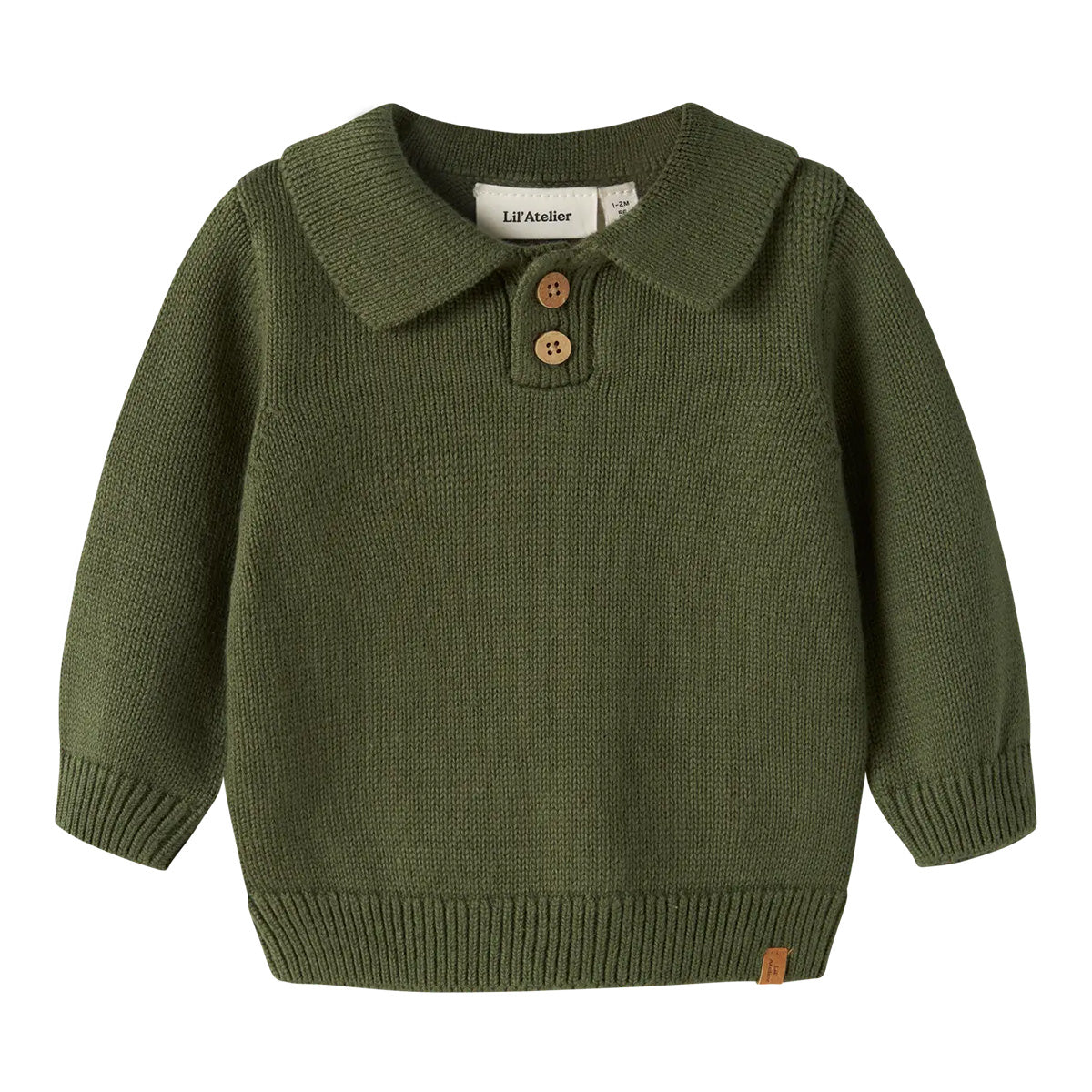 Lil'Atelier - knit polo sweater baby Olo - cypress green