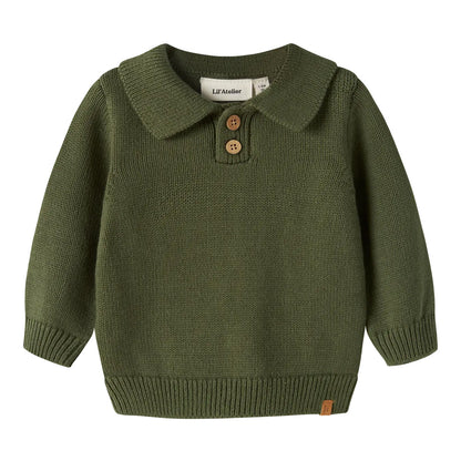 Lil'Atelier - knit polo sweater baby Olo - cypress green