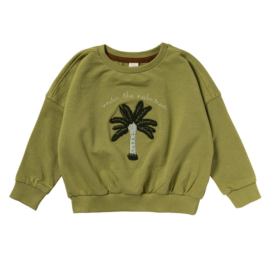 Salted Stories - oversized sweater Beach Palms - iguana green