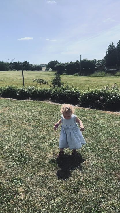 Copenhagen Colors - seersucker dress with ruffle - sky blue stripe