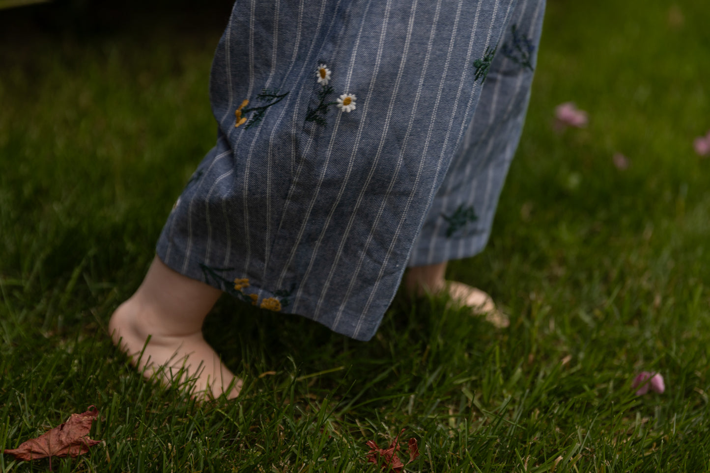 Korean brands - overall Provence - blue stripe embroidery flower