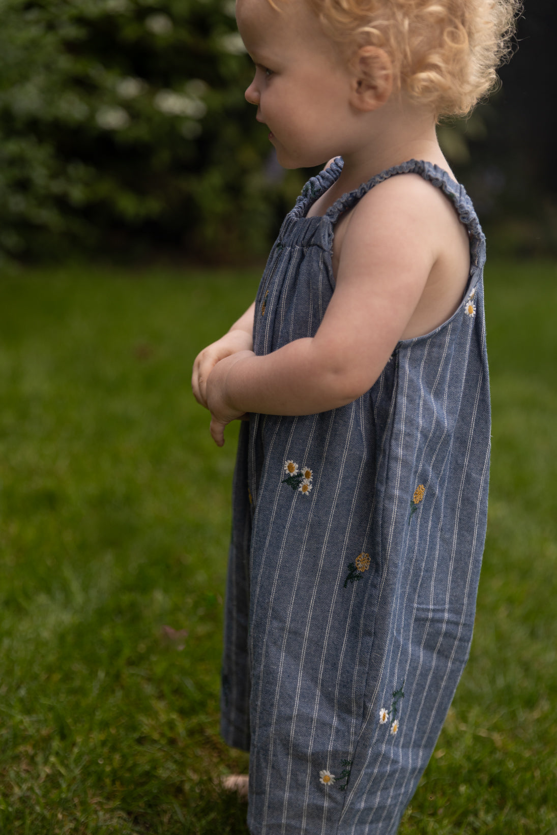 Korean brands - overall Provence - blue stripe embroidery flower