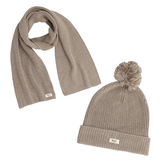 Baje Studio - knitted winter set scarf/hat Riv - taupe