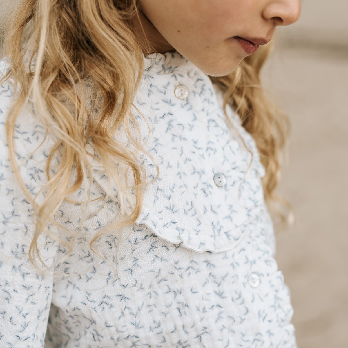 Ruffle blouse ~ blue leaves