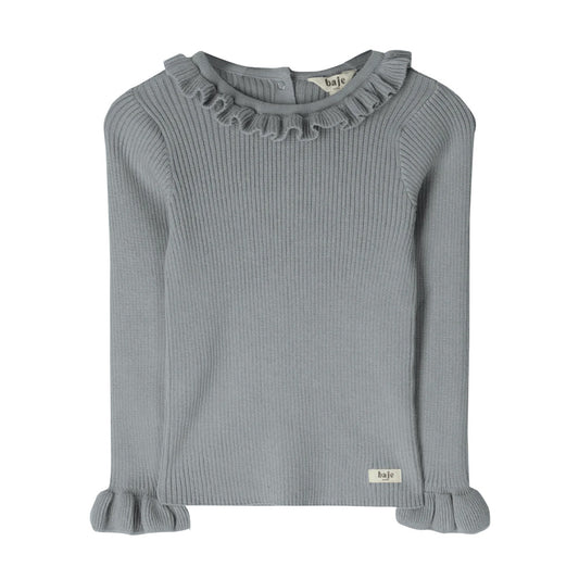 Knitted rib ruffle top Bow ~ greyish blue