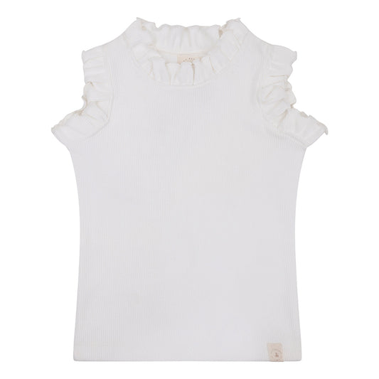 Ruffle rib top - white