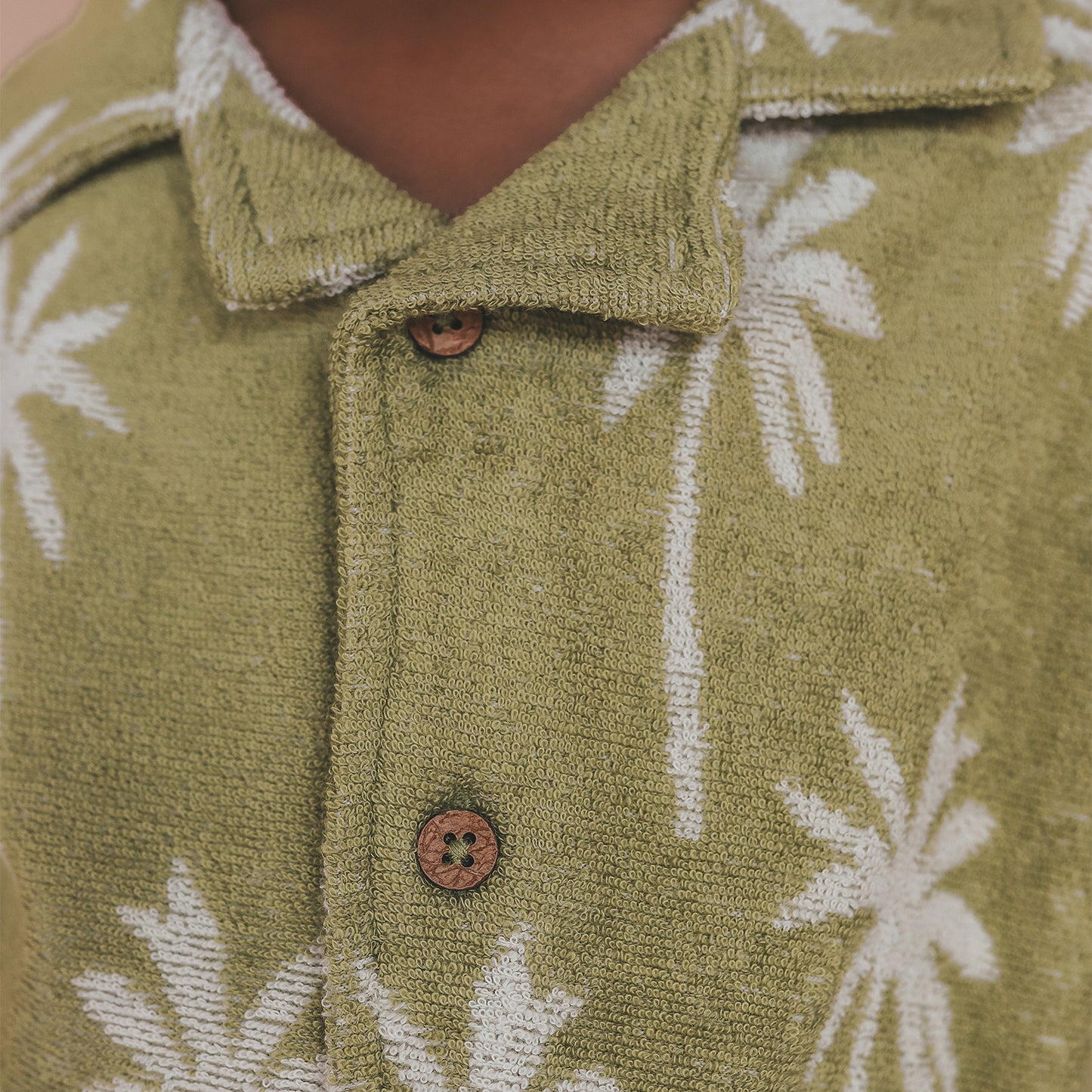 Salted Stories - loose terry shirt Beach Palms - iguana green