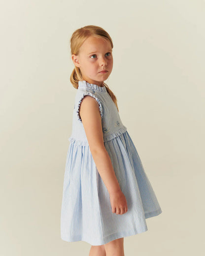 Copenhagen Colors - seersucker dress with ruffle - sky blue stripe