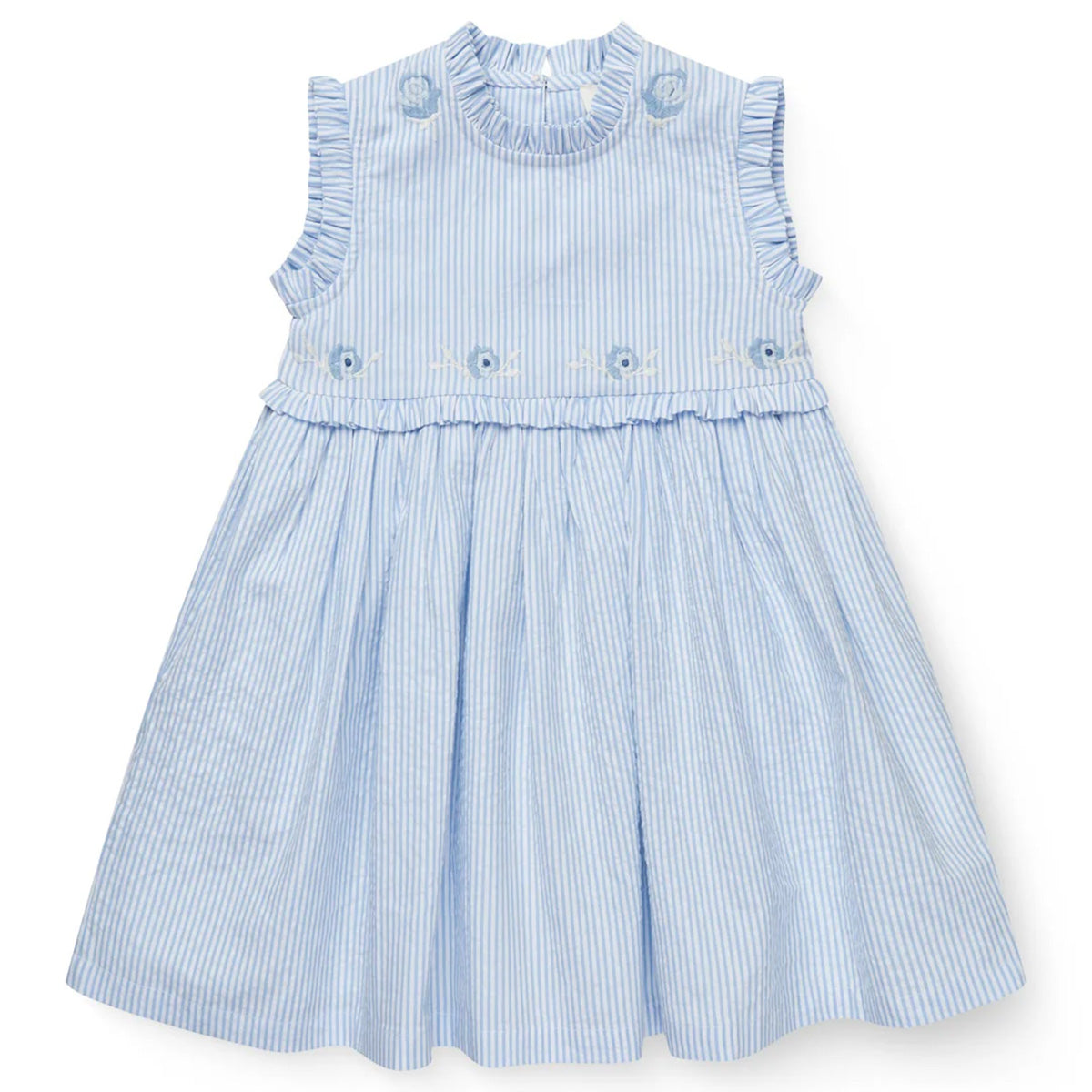 Copenhagen Colors - seersucker dress with ruffle - sky blue stripe