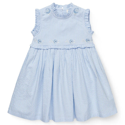 Copenhagen Colors - seersucker dress with ruffle - sky blue stripe