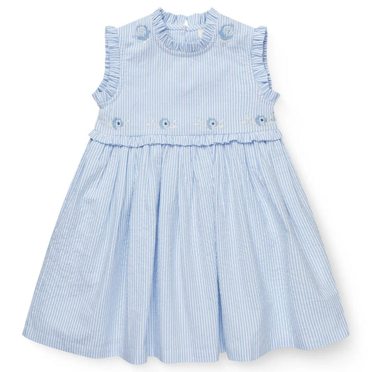 Copenhagen Colors - seersucker dress with ruffle - sky blue stripe