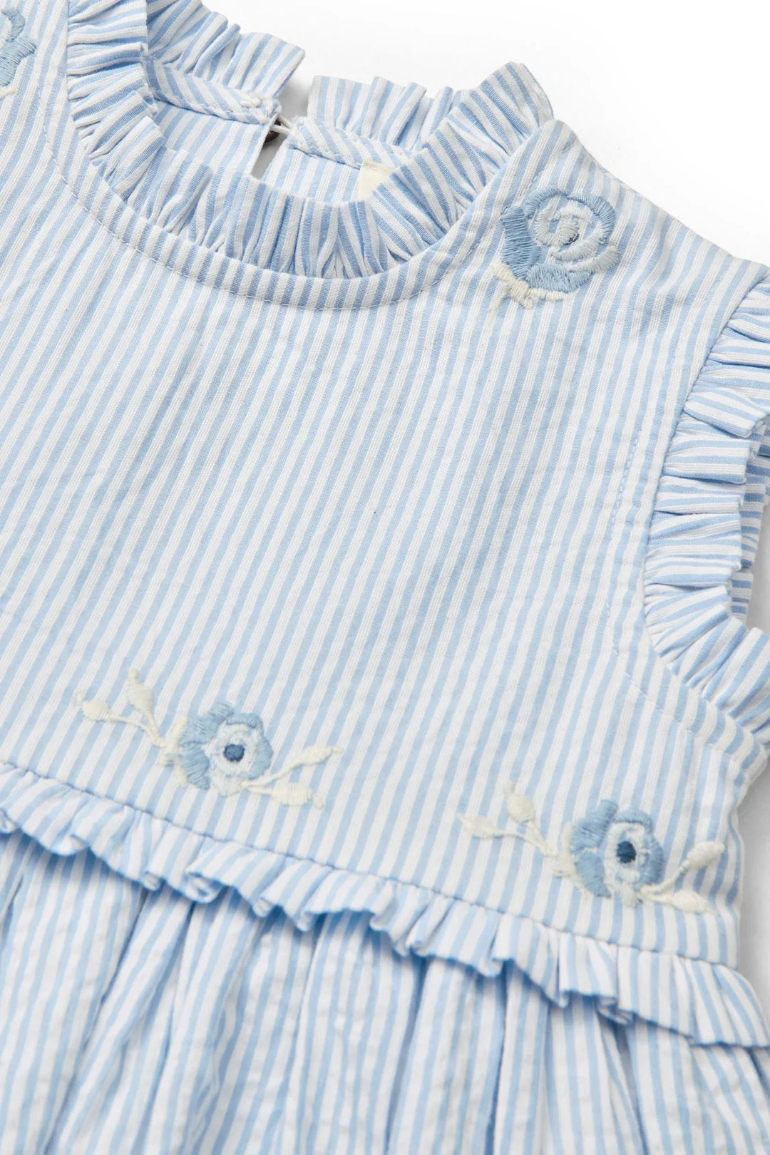Copenhagen Colors - seersucker dress with ruffle - sky blue stripe