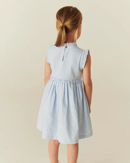 Copenhagen Colors - seersucker dress with ruffle - sky blue stripe