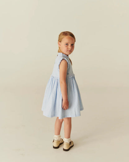 Copenhagen Colors - seersucker dress with ruffle - sky blue stripe