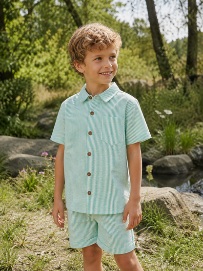 Copenhagen Colors - seersucker blouse - sharp green stripe
