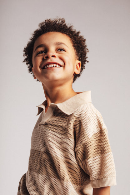 Baje Studio - knitted polo Sev - taupe stripe
