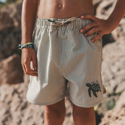 Seersucker swim short - green bay stripe