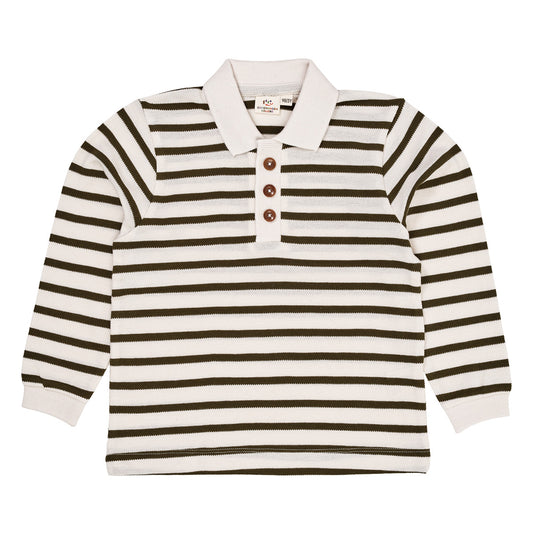 Striped pique polo - forest green