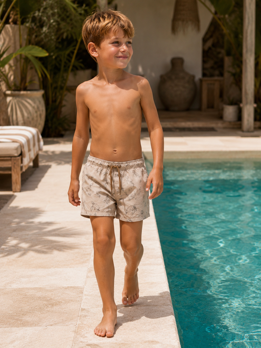 Lil'Atelier - swim shorts turtle - oxford tan