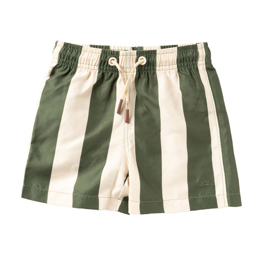 Salted Stories - swim shorts wide stripe - bronze green