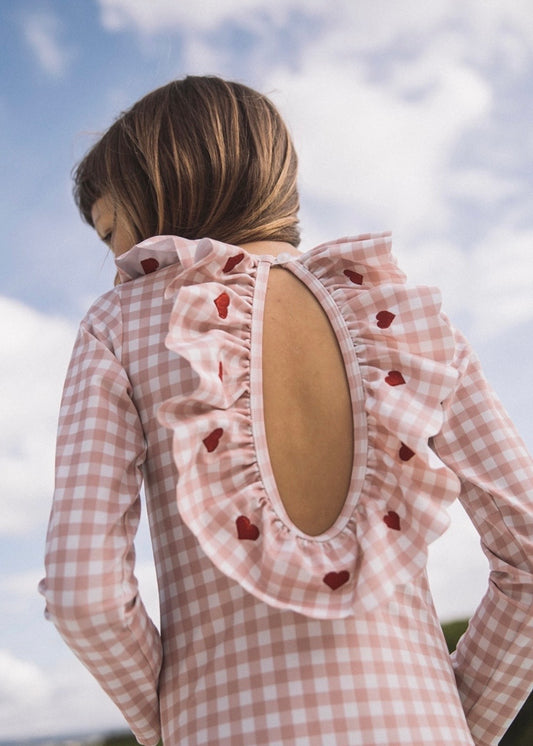 Lil'Atelier - swimsuit longsleeves square hearts - misty rose
