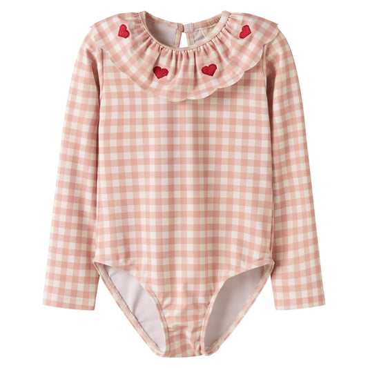 Lil'Atelier - swimsuit longsleeves square hearts - misty rose