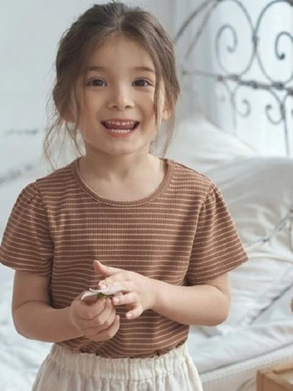 Korean brands - toto tee - camel brown stripe
