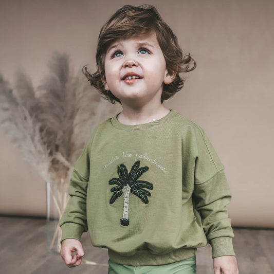 Salted Stories - oversized sweater Beach Palms - iguana green