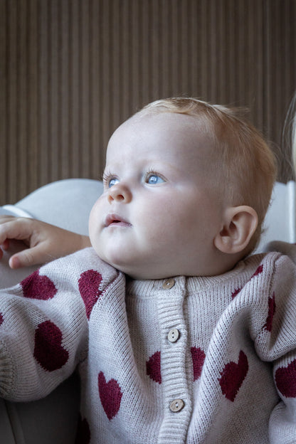 Wheat - jacquard knit heart cardigan baby - offwhite melange