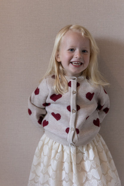Wheat - jacquard knit heart cardigan kid - offwhite melange
