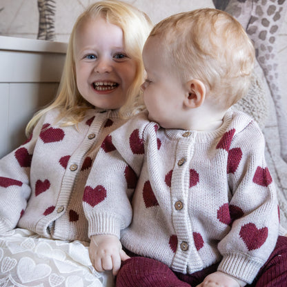 Wheat - jacquard knit heart cardigan baby - offwhite melange