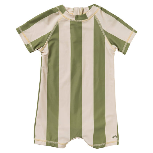 Salted Stories - shortsleeve swimsuit wide stripe - iguana green