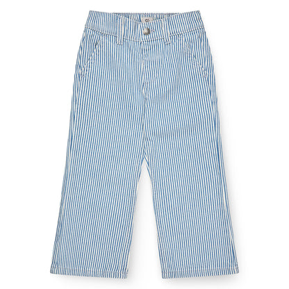 Copenhagen Colors - wide leg pants with embroidery birds - denim blue stripe