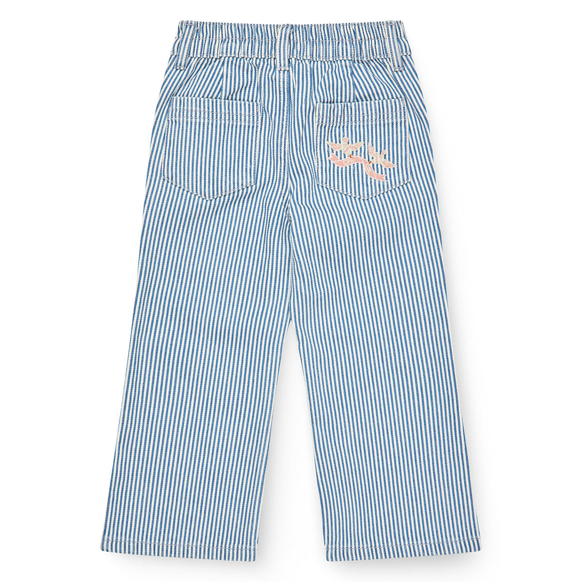 Copenhagen Colors - wide leg pants with embroidery birds - denim blue stripe