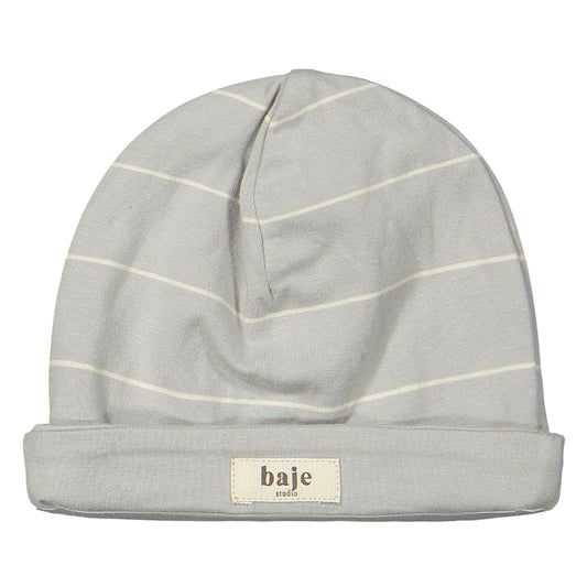 Striped newborn hat Yuca - blue steel