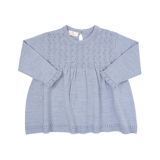 Merino trui met pointelle patroon - dusty blue