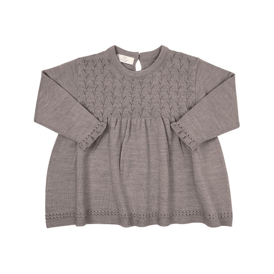Merino trui met pointelle patroon - natural melange