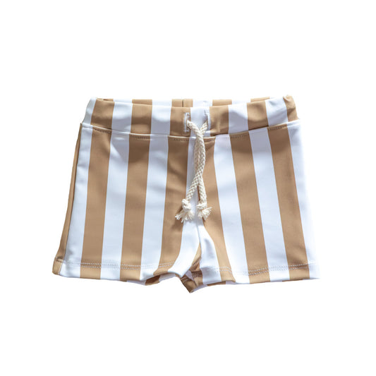 Zwembroek beige/wit gestreept ~ handmade