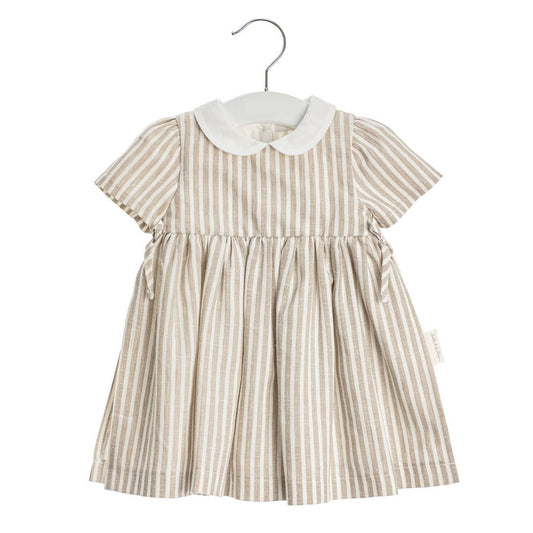 Linen dress stripe ~ sand